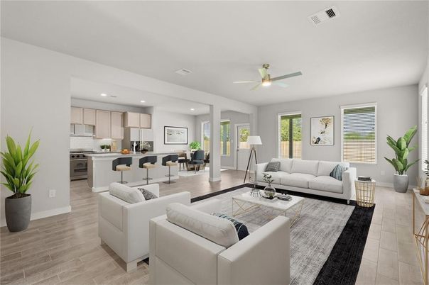 Interior, Kitchen, Living room, Recessed Lighting, Stainless Steel Appliances, Wood Texture Flooring