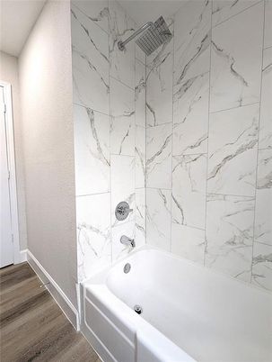 Bathroom, Interior, Marble Walls, Wood Texture Flooring