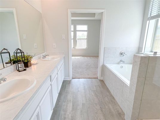 Bathroom, Dual Sink Vanities, Interior, Wood Texture Flooring