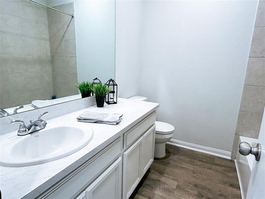Bathroom, Dual Sink Vanities, Interior, Wood Texture Flooring