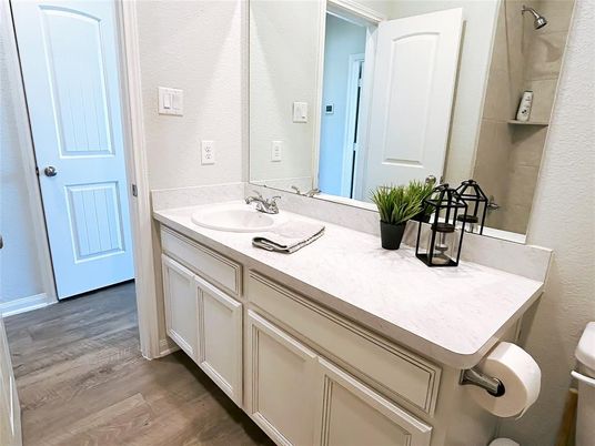 Bathroom, Dual Sink Vanities, Interior, Wood Texture Flooring