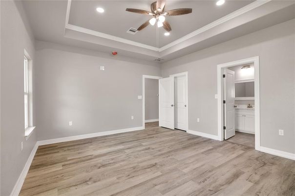 Bathroom, Empty room, Interior, Recessed Lighting, Wood Texture Flooring