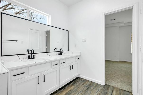 Bathroom, Dual Sink Vanities, Interior, Wood Texture Flooring
