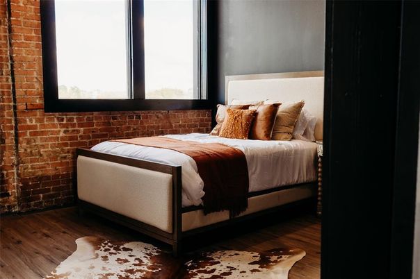 Bedroom, Interior, Stone Walls, Wood Texture Flooring