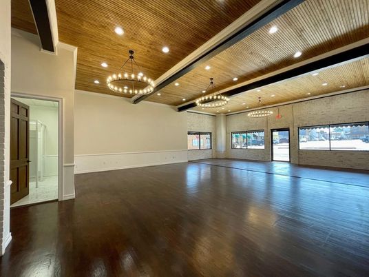 Chandelier, Empty room, Interior, Pendant Lights, Recessed Lighting, Wooden Ceilings, Wood Texture Flooring