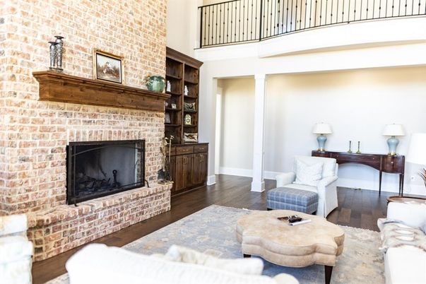 Fireplace, Interior, Living room, Stone Walls, Wood Texture Flooring