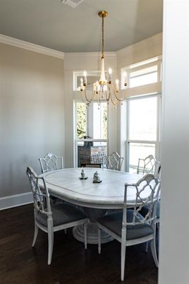 Chandelier, Dining room, Interior, Wood Texture Flooring