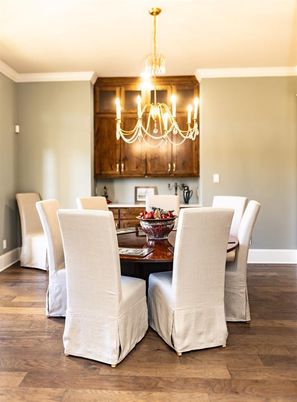 Chandelier, Dining room, Interior, Wood Texture Flooring