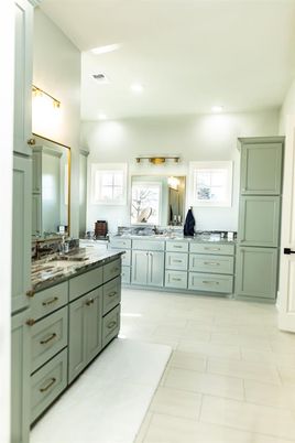 Bathroom, Dual Sink Vanities, Interior, Marble, Recessed Lighting