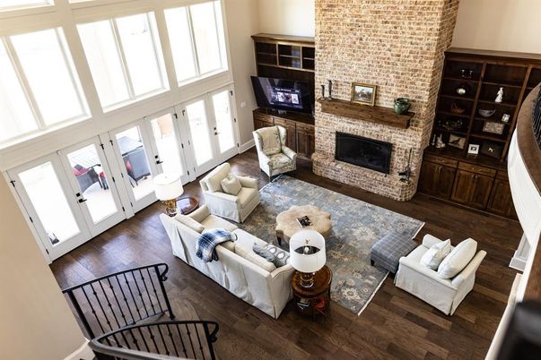 Fireplace, Interior, Living room, Stone Walls, Wood Texture Flooring