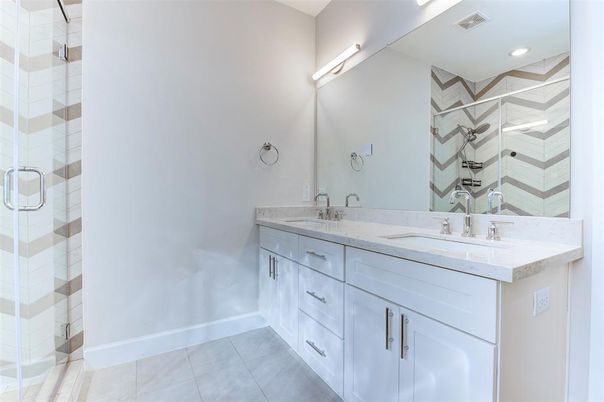 Bathroom, Dual Sink Vanities, Glass Shower, Interior, Recessed Lighting
