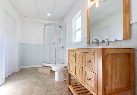 Bathroom, Glass Shower, Interior, Recessed Lighting