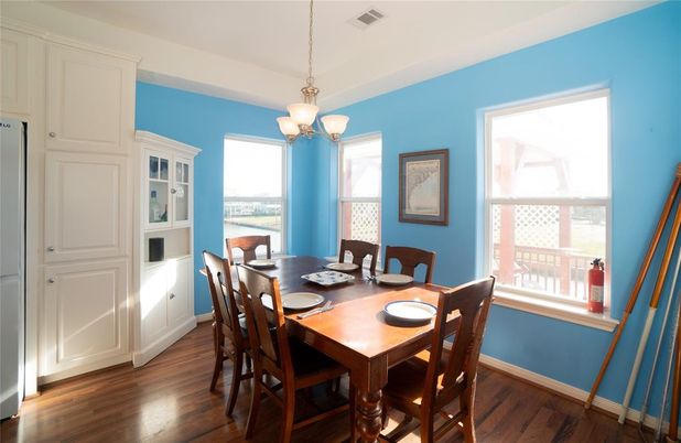 Chandelier, Dining room, Interior, Pendant Lights, Wood Texture Flooring