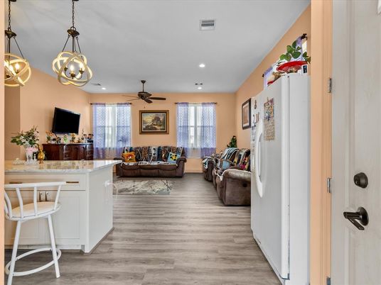 Interior, Living room, Pendant Lights, Recessed Lighting, Wood Texture Flooring