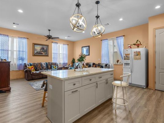 Interior, Kitchen, Living room, Pendant Lights, Recessed Lighting, Wood Texture Flooring