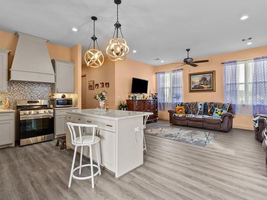 Interior, Kitchen, Living room, Pendant Lights, Recessed Lighting, Stainless Steel Appliances, Wood Texture Flooring