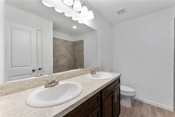 Bathroom, Dual Sink Vanities, Interior, Wood Texture Flooring
