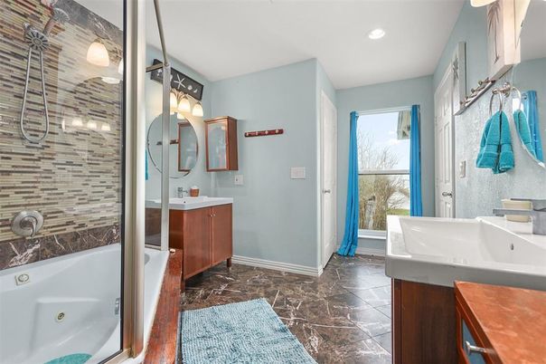 Bathroom, Glass Shower, Interior, Recessed Lighting