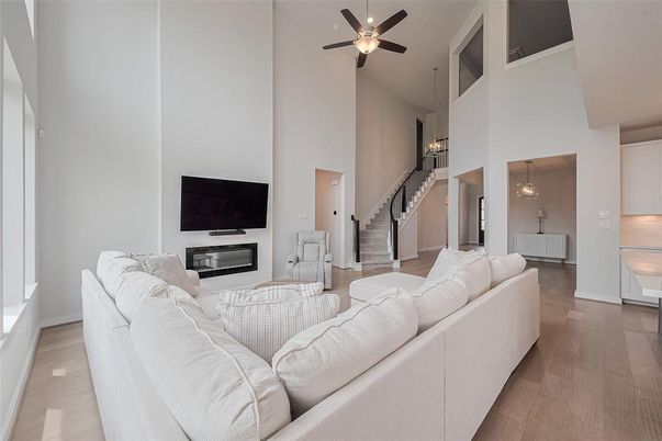 Interior, Living room, Pendant Lights, Wood Texture Flooring