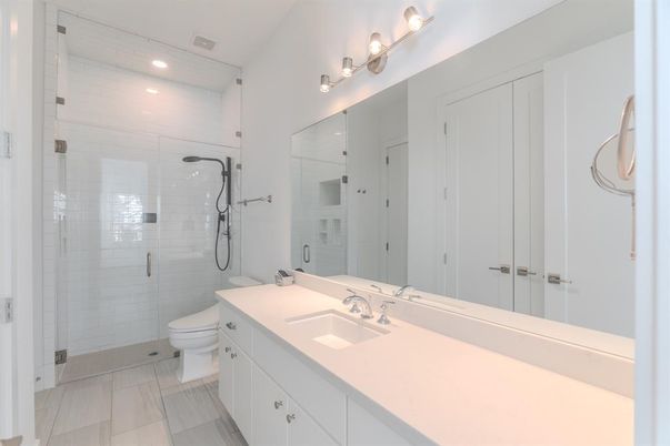 Bathroom, Glass Shower, Interior, Recessed Lighting