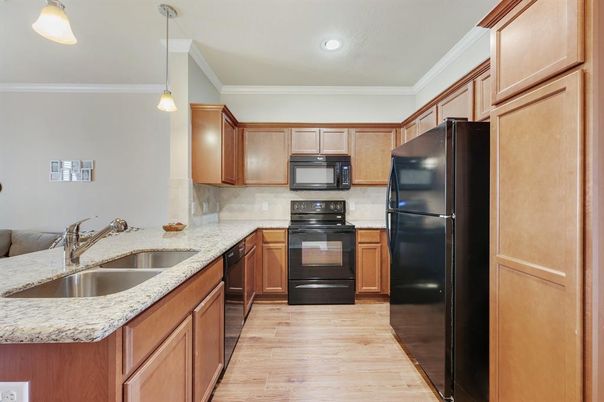Interior, Kitchen, Pendant Lights, Recessed Lighting, Wood Texture Flooring