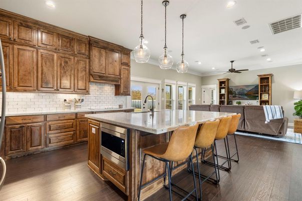 Interior, Kitchen, Pendant Lights, Recessed Lighting, Wood Texture Flooring