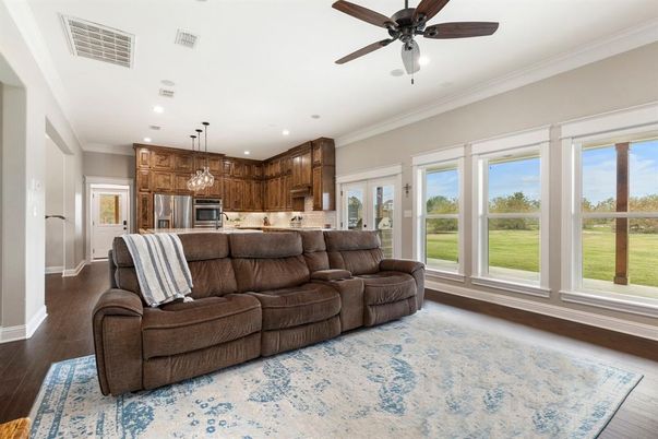 Interior, Kitchen, Living room, Pendant Lights, Recessed Lighting, Stainless Steel Appliances, Wood Texture Flooring