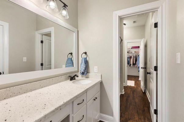 Bathroom, Dual Sink Vanities, Interior, Walk-in Closets, Wood Texture Flooring