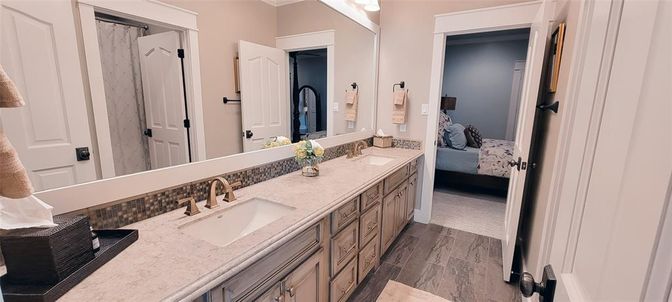 Bathroom, Dual Sink Vanities, Interior, Wood Texture Flooring
