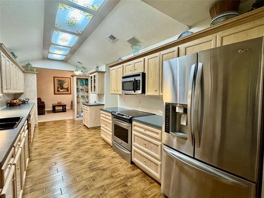 Interior, Kitchen, Stainless Steel Appliances, Wood Texture Flooring