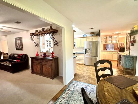 Dining room, Interior, Kitchen, Living room, Stainless Steel Appliances, Wood Texture Flooring