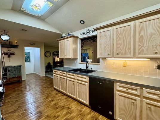 Interior, Kitchen, Recessed Lighting, Wood Texture Flooring