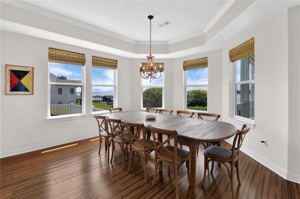 Chandelier, Dining room, Interior, Wood Texture Flooring