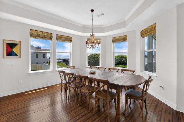 Chandelier, Dining room, Interior, Wood Texture Flooring