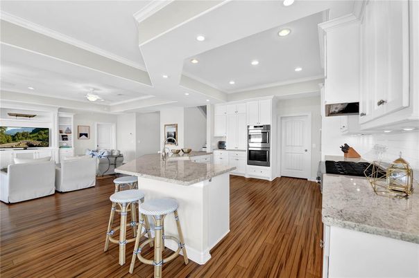 Interior, Kitchen, Living room, Recessed Lighting, Stainless Steel Appliances, Wood Texture Flooring