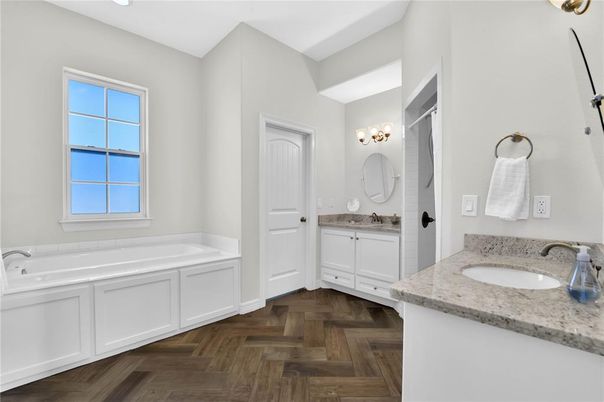 Bathroom, Dual Sink Vanities, Interior, Wood Texture Flooring