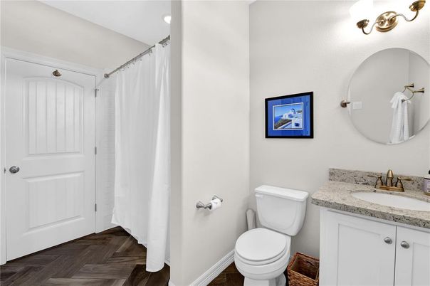 Bathroom, Interior, Recessed Lighting, Wood Texture Flooring