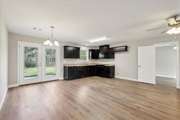 Chandelier, Interior, Kitchen, Pendant Lights, Wood Texture Flooring