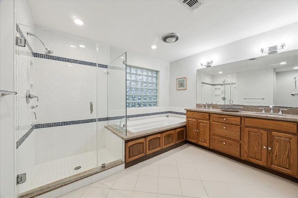 Bathroom, Dual Sink Vanities, Glass Shower, Interior, Recessed Lighting