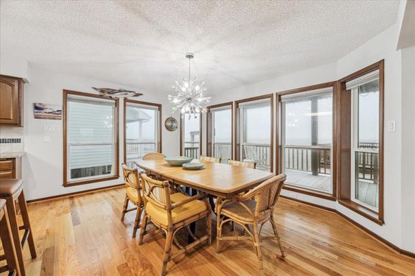 Dining room, Interior, Pendant Lights, Wood Texture Flooring