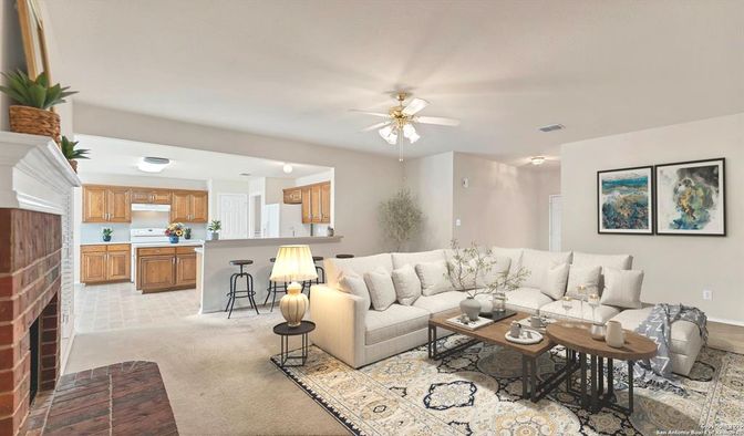 Fireplace, Interior, Kitchen, Living room