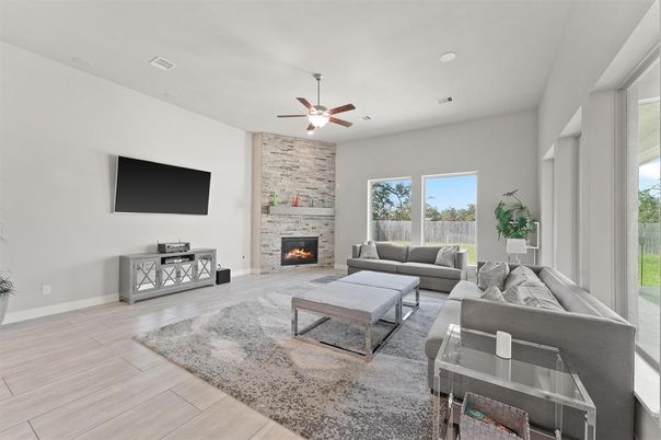 Fireplace, Interior, Living room, Stone Walls, Wood Texture Flooring