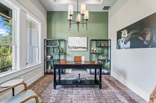 Chandelier, Home Office, Interior, Wood Texture Flooring