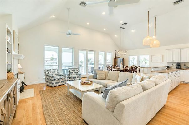 Dining room, Interior, Kitchen, Living room, Pendant Lights, Recessed Lighting, Wood Texture Flooring
