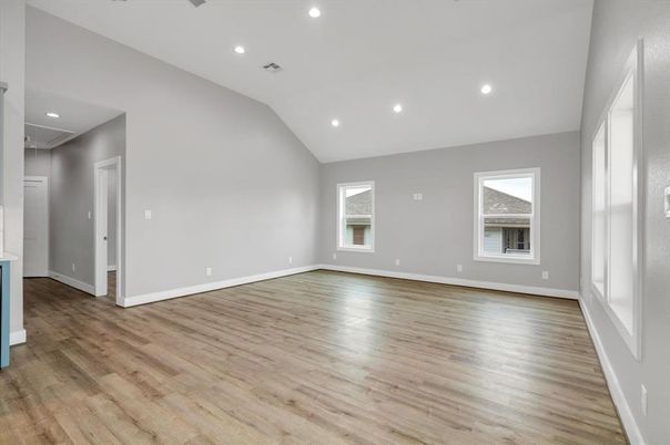 Empty room, Interior, Recessed Lighting, Wood Texture Flooring