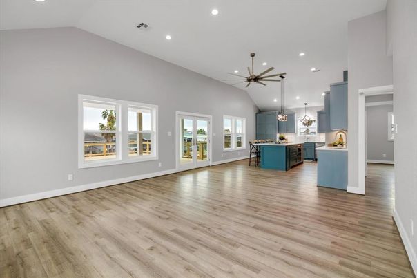 Interior, Kitchen, Pendant Lights, Recessed Lighting, Wood Texture Flooring