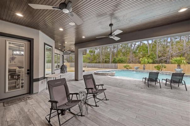 Exterior, Pool, Recessed Lighting, Wood Texture Flooring
