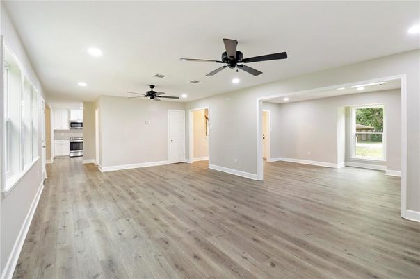 Empty room, Interior, Recessed Lighting, Wood Texture Flooring