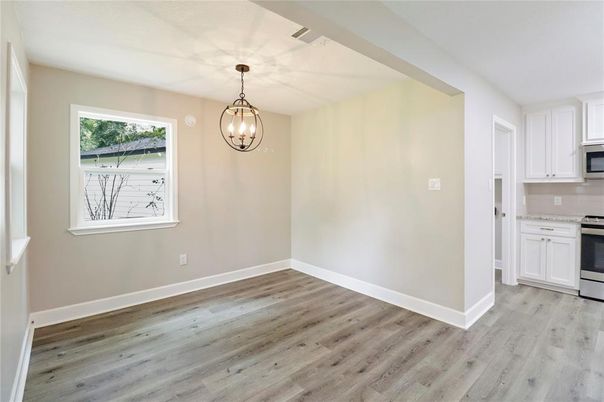 Empty room, Interior, Kitchen, Pendant Lights, Wood Texture Flooring