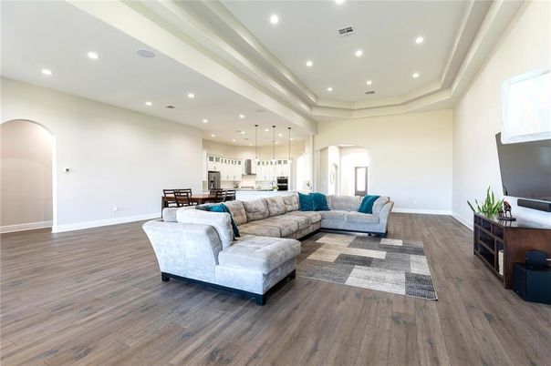 Dining room, Interior, Kitchen, Living room, Pendant Lights, Recessed Lighting, Wood Texture Flooring